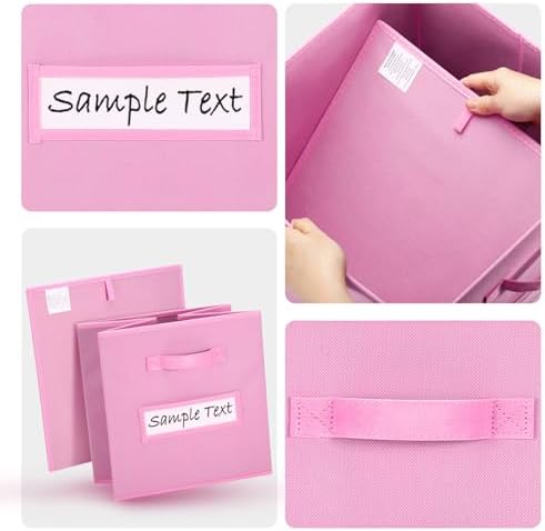 Fabric storage cubes (8 Pack) 11 Inch Cube Storage Bin, cube organizer bins with 8 Labels Window Cards & a Pen, Foldable cube organizer bins and Storage Box, Light Pink - Image 3