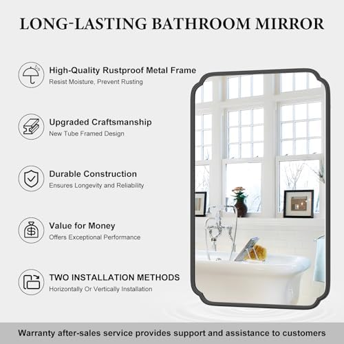 Ferytange Black 30"x48" Bathroom Mirror for Wall, Large Bathroom Vanity Mirror, Rounded Rectangle Mirror in Iron Frame Hangs Horizontal Or Vertical - Image 6