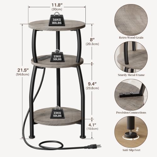 Round Side Table with Charging Station, Small Spaces Nightstand - Image 3
