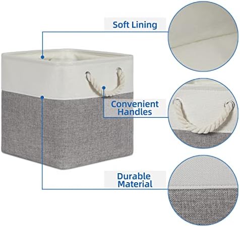 Temary Fabric Storage Baskets for Organizing, Grey Basket for Shelves, Collapsible Baskets with Handles for Shelves, Home, Closet (White&Gray) - Image 4
