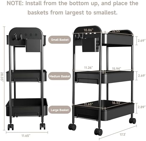 Heavy-Duty Rolling Cart 3 Tier Metal Utility Storage Cart - Image 2