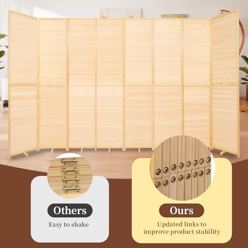 Bamboo Room Divider 8 Panel Wall Divider,Folding Screen W/Extra Stable Base - Image 2