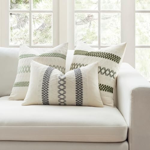 MIULEE Set of 2 Moss Green Boho Decorative Pillow Covers 18x18 Inch - Image 3