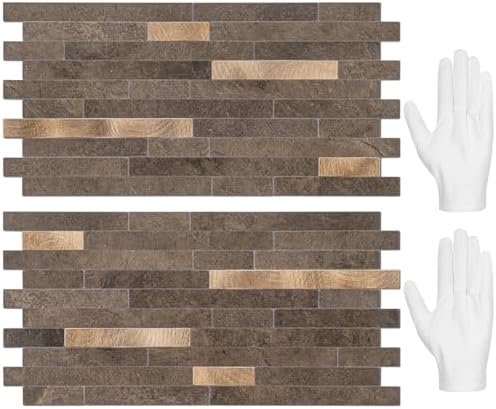 STICKGOO 20 Sheets Peel and Stick Backsplash Tile, Stick on Backsplash for Kitchen and Bathroom, Dark Brown Marble Look PVC Mixed Metal Gold Self Adhesive Wall Tiles by STICKGOO