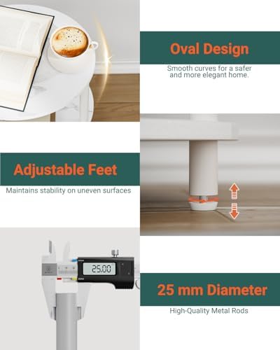 Small Round Side Table - 3-Tier Oval Accent Table for Small Spaces, Rustic Wood and Metal Couch End Table, Nightstand for Bedroom or End Table Living Room, Set of 2, Marble White - Image 3