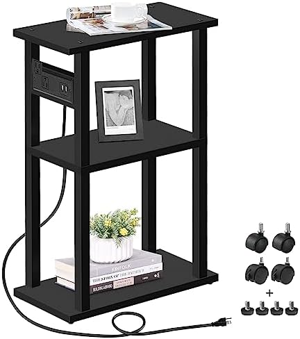 TUTOTAK Small Narrow Side Table with Charging Station, Skinny End Table by ChoosetutotakFurnitureBuildYourCozyHome