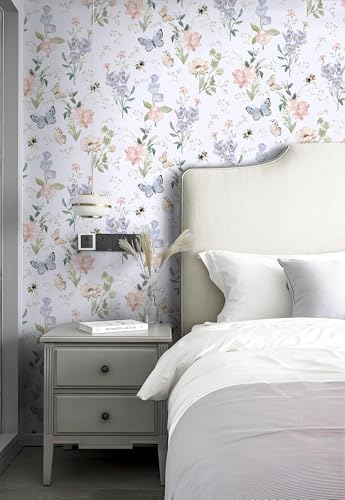Vinjiasin Peel and Stick Wallpaper Floral Wallpaper Boho Flower Contact Paper Vintage Colorful Removable Self Adhesive Wall Paper for Bathroom Bedroom Flower Leaf Butterfly Bee 17.3"x 78.7" - Image 2