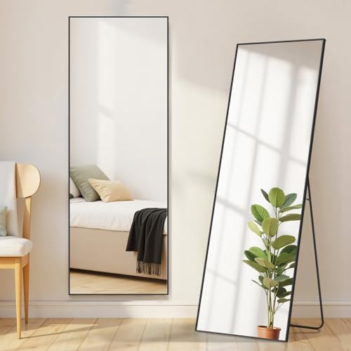 Mirror Full Length, Upgraded 16"x59" Body Wall Mirrors with Shatter-Proof Glass, Floor Standing, Hanging or Leaning, Tall Mirror with Stand Aluminum Alloy Frame for Bedroom Cloakroom by Aidoly