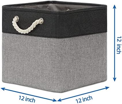 Temary 12 Inch Cube Storage Baskets 4 Pack Fabric Storage Bin for Clothes, Large Baskets with Handles, Basket for Organizing Towels, Blankets, Collapsible Cube Storage Bins (Black&Gray) - Image 4