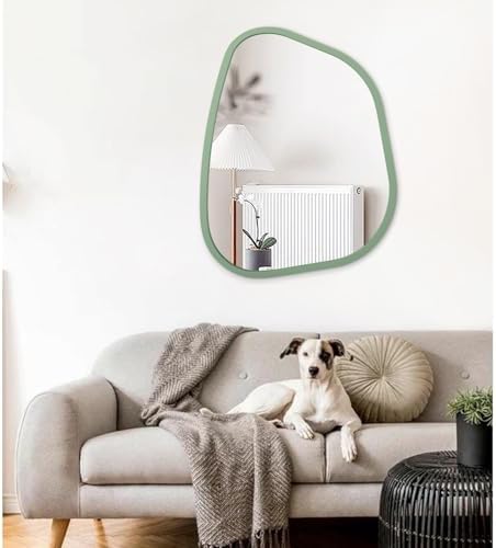 Asymmetrical Mirror for Wall Irregular Accent Wood Frame Modern Unique Wall Mirror Decorative Vanity Bathroom Living Room Bedroom Entryway Hallway Artistic Wavy Mirror Large 26"x18" - Image 3