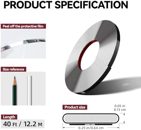 0.25in x 40Ft Peel and Stick Wall Molding Trim Silver - Image 3