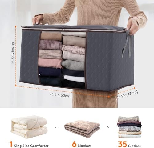 Lifewit 3 Pack 90L Clothes Storage Bins with Lids, Foldable Blanket Storage Bags with Zippers, Clear Window and Reinforced Handles, Closet and Organization for Clothing, Sweater, Comforter, Bedding - Image 2