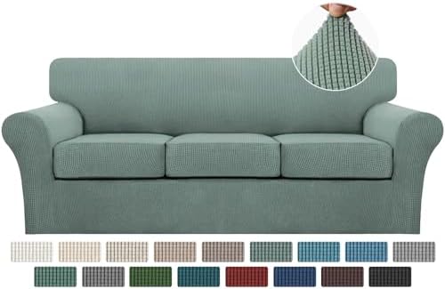 Turquoize 4 Piece Sofa Covers for 3 Cushion Couch Sofa Slipcover Soft Couch Cover for Dogs-Washable Sofa Furniture Covers with 3 Individual Cushion Covers,Jacquard Fabric (3 Cushion Sofa, Dark Cyan) by Turquoize