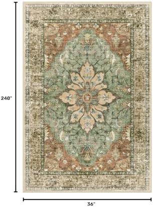 RELEANY Washable Area Rug, Runner 3'x20', Brick/Brown/Green - Image 2