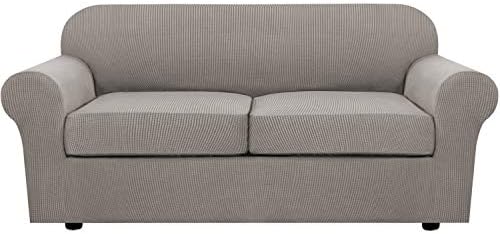 H.VERSAILTEX 3 Piece Stretch Sofa Covers for 2 Cushion Sofa Couch Covers for Living Room Sofa Slipcovers (Base Cover Plus 2 Seat Cushion Covers) Thicker Jacquard Fabric(Large Sofa, Taupe) by HVERSAILTEX