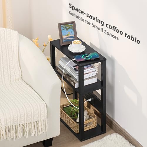 YUFAM 3-Tier Narrow Bedside Table Set 2 for Small Spaces, Skinny Nightstand - Image 4