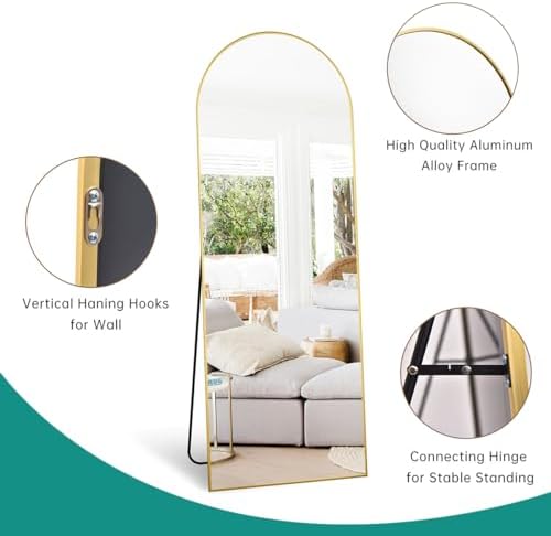 65''x22'' Arched Full Length Mirror with Stand, Full Body Mirror, Mirrors Full Length Floor Freestanding, Wall Mounted Mirrors for Bedroom Living Room Cloakroom (Gold) - Image 4