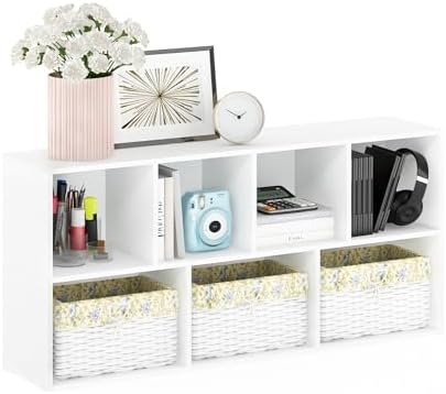 Furinno LUDER Book Shelf, 7-Cube Bookshelf, Bookcase with Open Shelves, 9.4 x 19.5 x 41.7, Easy Assembly, for Living Room, Bedroom, Home Office, White - Image 6