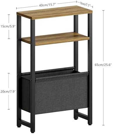 Narrow Side Table, Slim End Table with Magazine Rack, Skinny Bedside Table for Small Spaces, 3 Tier Sofa Couch Table Nightstand for Living Room, Bedroom, Walnut Brown LET503BR - Image 3