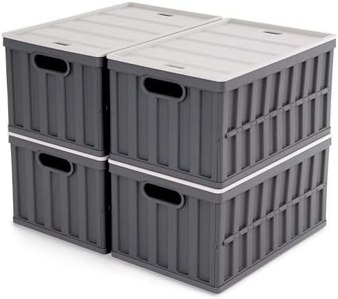 Citylife 64L Collapsible Storage Bins with Lids Plastic Storage Containers for Organizing Stackable Storage Box Large Heavy Duty Utility Crates, 4 Packs by CITYLIFEHomeOrganization