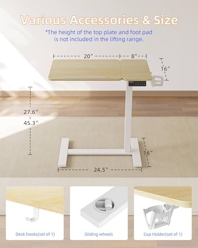 YIHAYO 28 x 16 Inches Electric Adjustable Overbed Bedside Table, Natural - Image 3