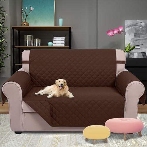 U-NICE HOME Loveseat Sofa Cover for 2 Cushion Couch, Brown - Image 2