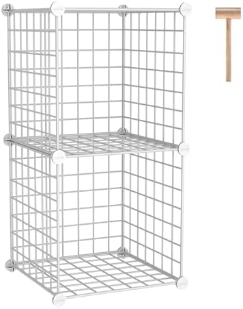 C&AHOME Wire Cube Storage, 2-Cube Storage Organizer Metal, C Grids, White by CAHOME