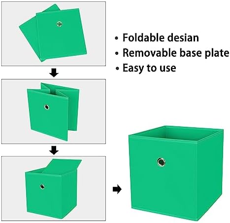 Foldable Storage Cubes Bins ,11 Inch Cloth Storage Cube Fabric Storage Box Cubes Organizer Baskets with Handles for Home Organizer Set of 6 (Green) - Image 6