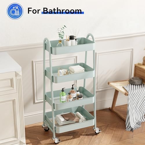 OLIXIS Metal 4 Tiers Rolling Storage Utility Cart with Lockable Wheels - Image 5