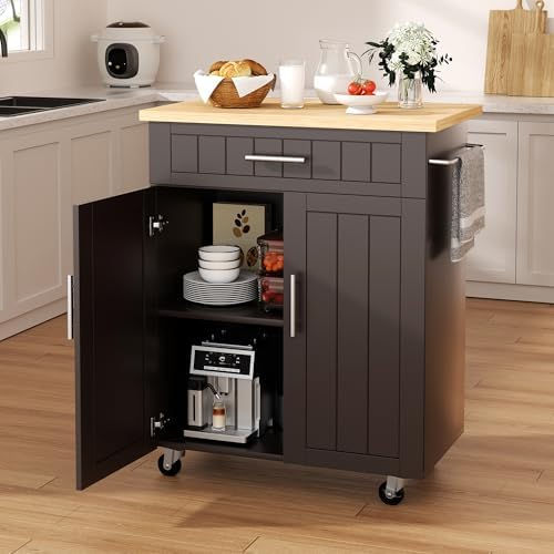 Shintenchi Kitchen Island cart with Storage, Portable Bar Cabinet on Wheels, Rolling Microwave Cart Side Table with Workstation for Kitchen, Dinning Room, Brown by Shintenchi%7CFurnitureMadeforRealLife