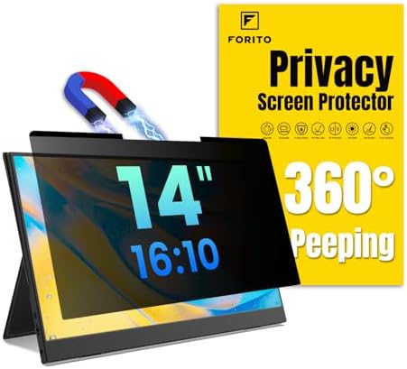 F FORITO 14 inch 16:10 Magnetic Laptop Privacy Screen, 360° Anti Peeping Removable Anti Glare Blue Light Filter Compatible with All 14” 16:10 Laptops Portable Monitors by FFORITO