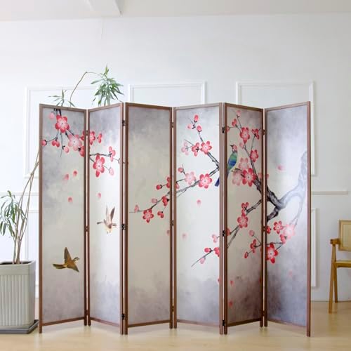 Furnnylane 6 Panel Room Divider for Room Separation, 5.6 ft Tall Double Sided Blackout Folding Privacy Screen for Home Office - Freestanding Partition with Magnolia and Plums Scenery (67" H x 94.5" W) - Image 2