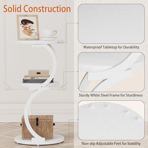 JUSTOGO Small Side Table, 3-Tier Round End Table for Small Spaces, White - Image 5