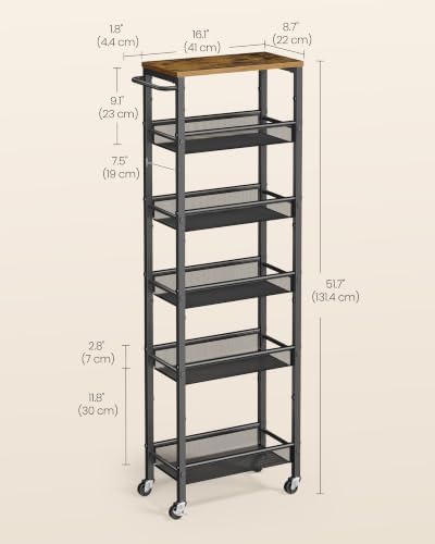 VASAGLE 6-Tier Slim Rolling Storage cart with Wheels, Metal - Image 6