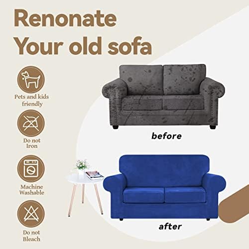WEERRW Velvet Stretch 3 Pieces Couch Cover for Sofa Washable, Royal Blue - Image 5