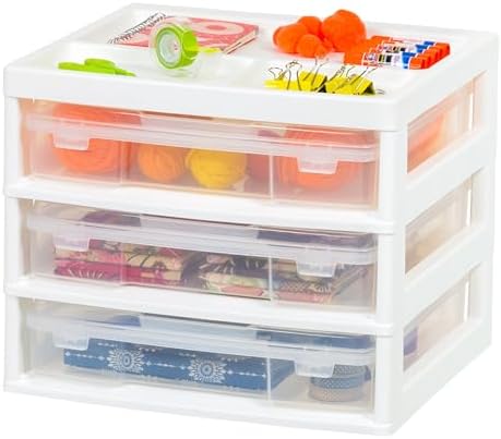 IRIS USA Desk Organizer |Made in USA| 3-Tier Cases - White/Clear by IRISUSA