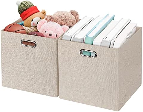 Posprica Foldable Storage Bins,13×13 Storage Cubes Basket Containers for Shelf Cabinet Bookcase Boxes,Thick Fabric Drawers - Set of 2, Beige by Posprica