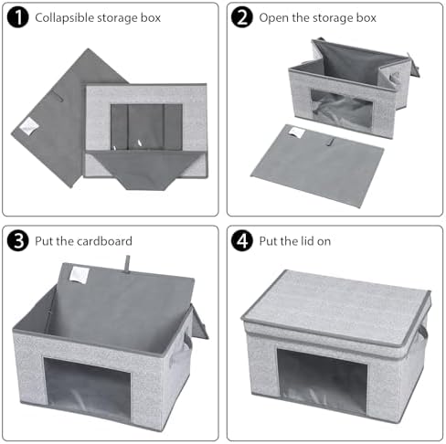 Univivi Fabric Storage Bins with Lids for Closet, 4 Pack, Grey - Image 5
