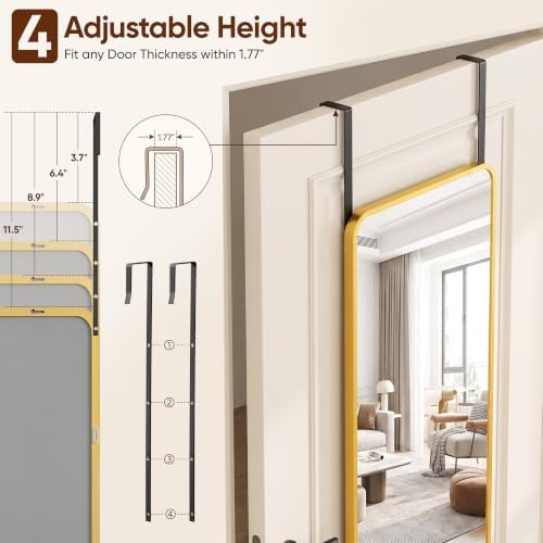 Suidia Full Length Mirror Over the Door&Wall Mounted, 58"x19" Door Mirror with Aluminum Alloy Frame, HD Shatterproof, No-Drill, Hanging Mirrors for Bedroom, Bathroom, Dorm, Closet, Rounded Rect, Gold - Image 7