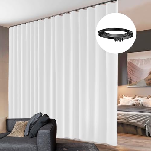 Hoeflife Room Dividers Blackout Curtains With Ceiling Mount Track for Living Room Bedroom - 1 Panel W100 x H108 White Curtain and Black Track by Hoeflife