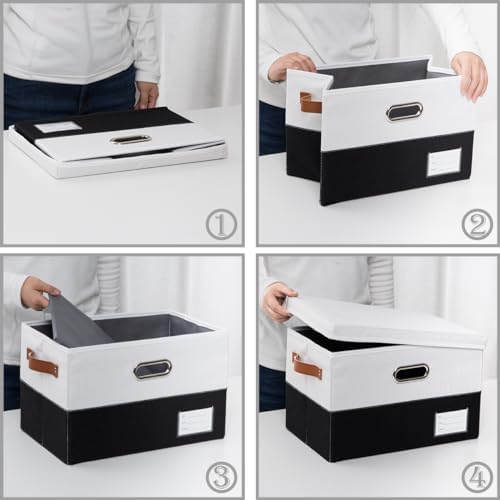 PRANDOM Foldable Storage Bins with Lids [3-Pack] Fabric Collapsible Storage Boxes Baskets Cubes Containers with Handles for Closet Living Room Bedroom (Black & White 17.7x11.8x11.8'') - Image 6