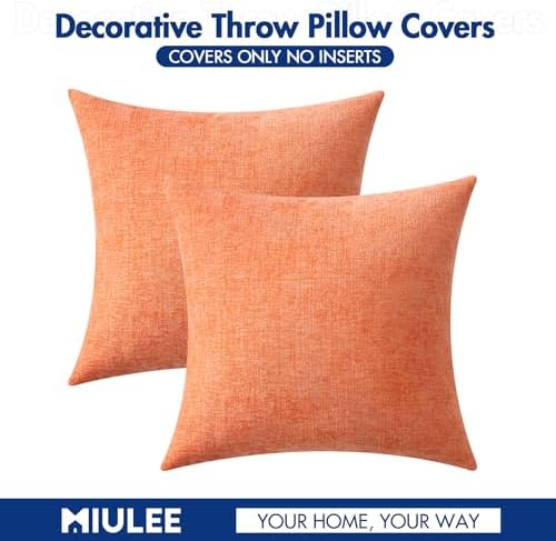 MIULEE Soft Chenille Throw Pillow Covers Coral Red 16x16 Inch Pack of 2 - Image 6