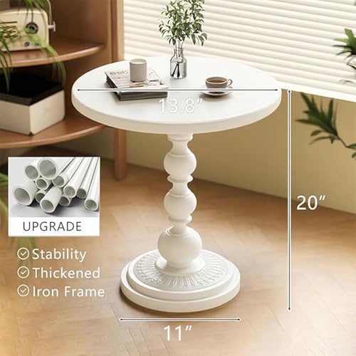 Metal Small End Table,Round Side Table for Living Room,White,13.8" Lx20.5”H - Image 3