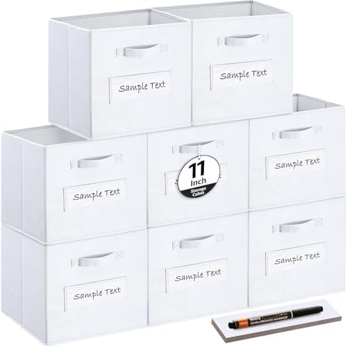 Fabric storage cubes (Set of 8) 11 Inch Cube Storage Bin, Cube storage with 8 Labels Window Cards & a Pen, Foldable cube Organizer bins,11x11 Storage bin, Cubby Organizer Boxes, White by Artsdi