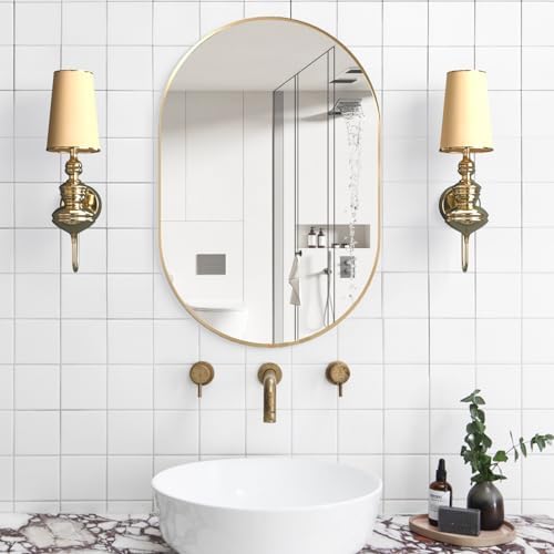Oval Bathroom Mirror Capsule Wall Vanity Mirror, 24"x36" Pill Mirrors Wall Mounted Mirror, Large Modern Mirror with Gold Metal Frame, Decor for Entryway, Bedroom - Image 4