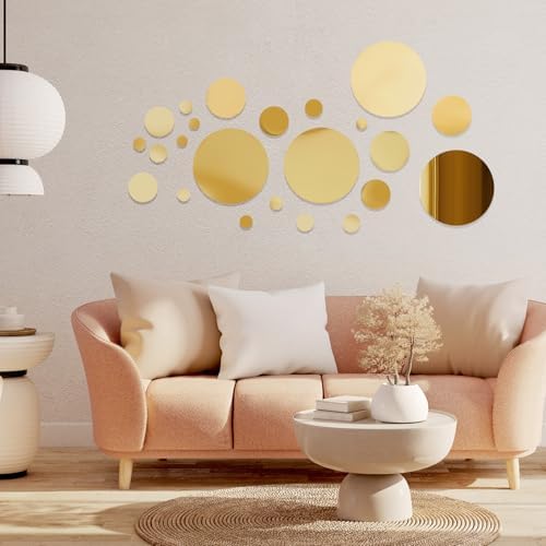 Shappy 32 Pcs Acrylic Mirror Wall Stickers Removable, Gold, Medium Size - Image 5