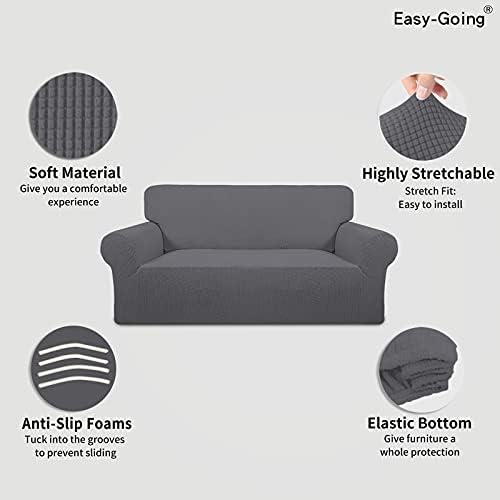 Easy-Going Stretch Oversized Loveseat Couch Covers Washable Grey - Image 3