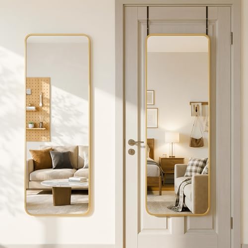 Antok 58"x20" Over the Door Mirror, Full Length Mirror with Stand, Gold by AntokMirror