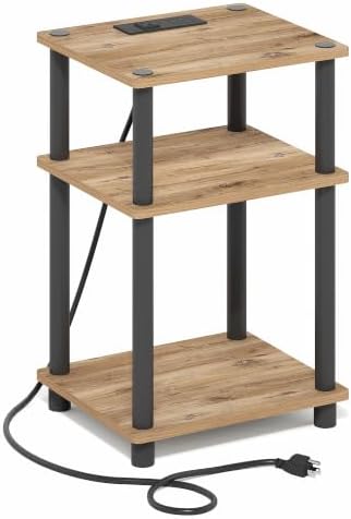 Furinno Just 3-Tier Night Stand with Charging Station, Brown Oak - Image 6