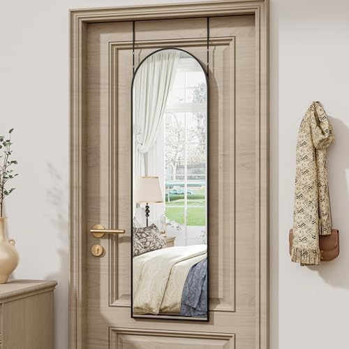 Vlush Door Mirror, Full Length Mirrors Over The Door, 14'' x 48'' Hanging/Rectangular Wall Mirror, Wall-Mounted/Hanging/Leaning, Home Decor,(Black) by Vlush